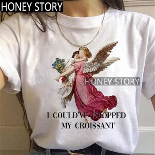 FIXSYS Grunge Korean Style Tshirt Angels Aesthetic Ullzang 90s Graphic T-shirts Harajuku Vintage T Shirts Women Hip Hop Tops Tee