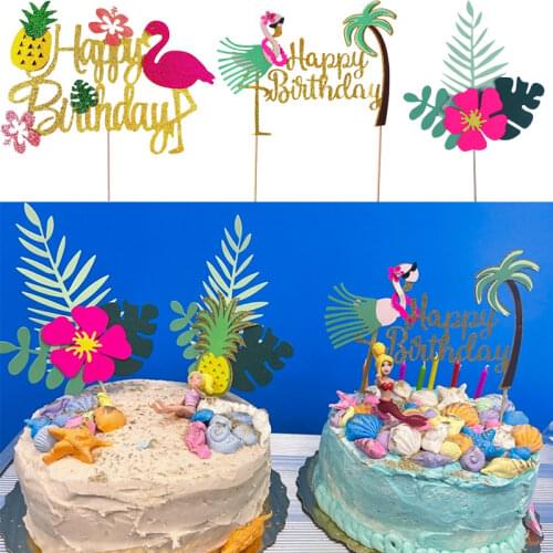 Hawaiian Tropical Wedding Party Flamingo Pineapple Aloha Letter Cake Toppers Summer Birthday Party Decorating Cupcake Topper