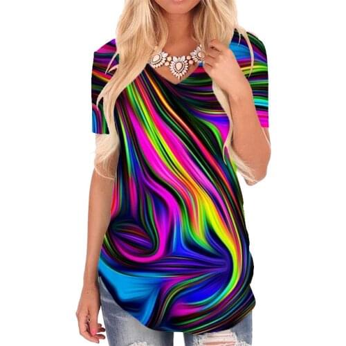 Giyu Brand Dizziness T Shirt Women Colorful Tshirts Printed Abstract Funny T shirts Psychedelic V-neck Tshirt Womens Clothing