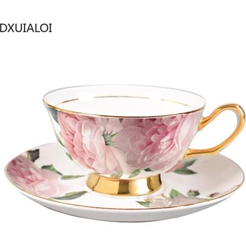 Ceramic European Coffee Cup and Saucer Small Fresh Bone China Ceramic Cup Afternoon Tea Flower Tea Cup 200ML DXUIALOI