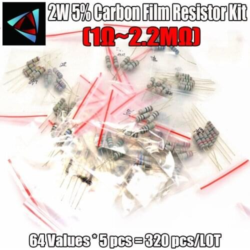 2W 5% 1R-2.2M 64valuesX5pcs=320pcs Metal Film Resistor kit DIP resistors kit