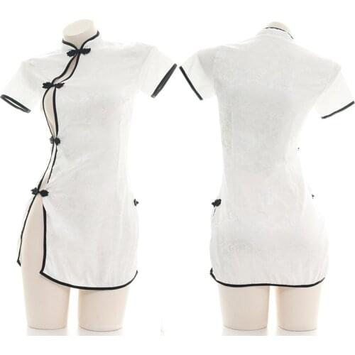 Retro Chinese Style Cosplay Schoolgirl Costume See Through Sexy Mesh Cheongsam Ultra-Thin Allure Transparent Porn Party Costumes