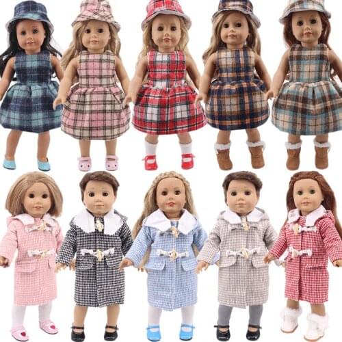 Doll Clothes Plaid Coat Trench Coat Skirt For 18 Inch American Doll Girls & 43 Cm New Born Baby Items & Logan Dolls,Accessories