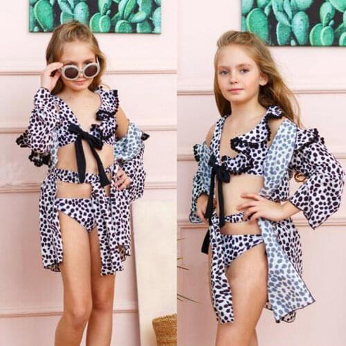 Toddler Baby Girls Leopard Bikini Set One Shoulder Tassel Swimsuit Swimwear Summer Bathing Suit Beachwear Tankini Set 1-6T