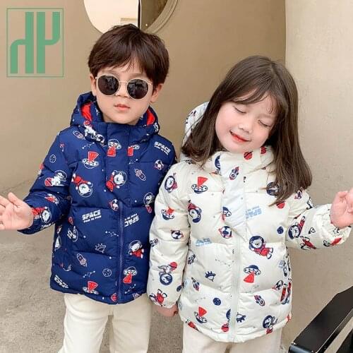 HH 2021 Winter Coats Toddler Kids Warm White Duck Down Jackets Baby Girls Clothes Printing Hooded For Boys Teenager Outerwears