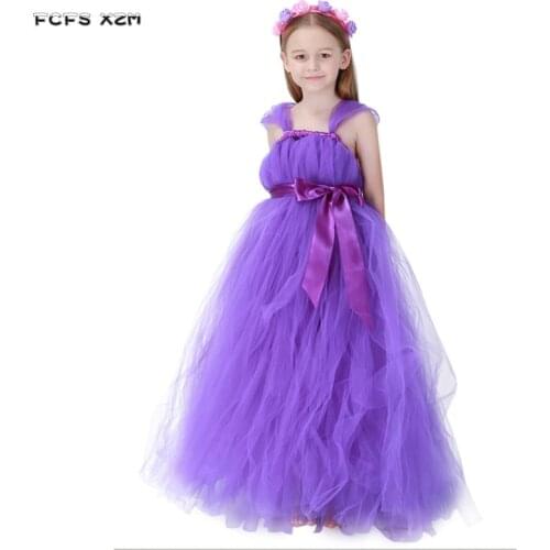 Summer High quality Purple Girls Halloween Princess dress Costumes for Childrens day Carnival Purim stage show party Cosplays