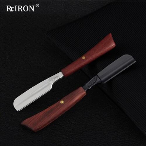 RIRON Redwood Straight Handle Beard Feather Blade Shaver Face Care Shaving Knives Gift For Men
