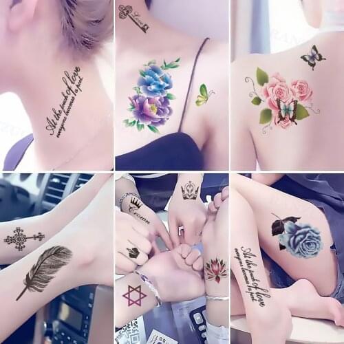 Fashion Temporary Tattoo Stickers Butterfly Rose Snake Tattoo Chest Stickers Arm Neck Tattoo Fashion Arte Fake Tattoo Women