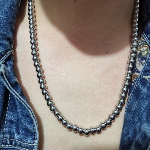 Mens gifts great jewelry 18-32 inch 6mm ball beads handmade stainless steel mens women boys necklace bead chain