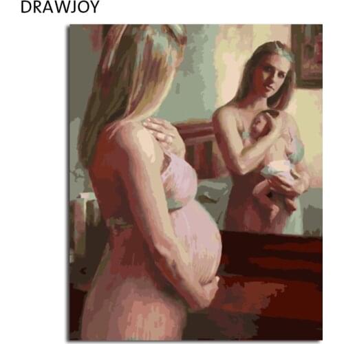 DRAWJOY Framed DIY Painting By Numbers Painting&Calligrapy Hand Painted on Canvas Diy Oil Painting Wall Art Of Beauty Mother