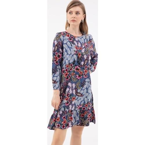 New Season Summer 2021 Flower Pattern Dress Indigo Color Dress