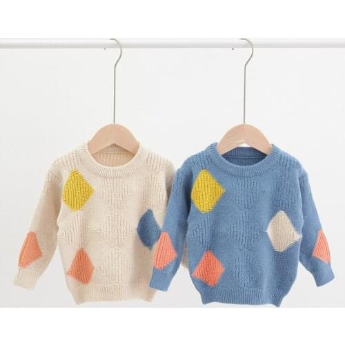 Toddler Boys Sweaters Kids Autumn New Arrival Clothes Sweater Korean Panelled Round Neck Knitted Pullover Sweater For Boy 2-5 Y
