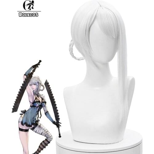 ROLECOS NieR Kaine Cosplay Wig Game NieR RepliCant Kaine Cosplay Wig Women White Bangs Headwear Synthetic Hair Heat Resistant
