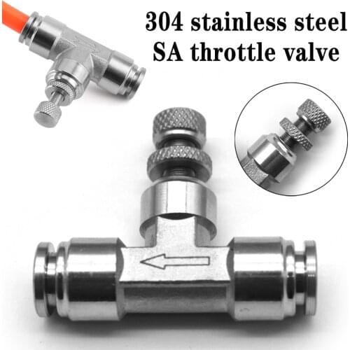 SA pneumatic connector 304 stainless steel metal air connector hose 4/6/8/10/12mm flow adjustment throttle valve quick connector
