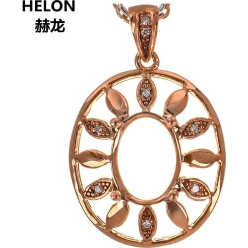 6x8mm Oval Cut Natural Diamonds Semi Mount Pendant Women Solid 14k Rose Gold Pendant White Yellow Gold Optional