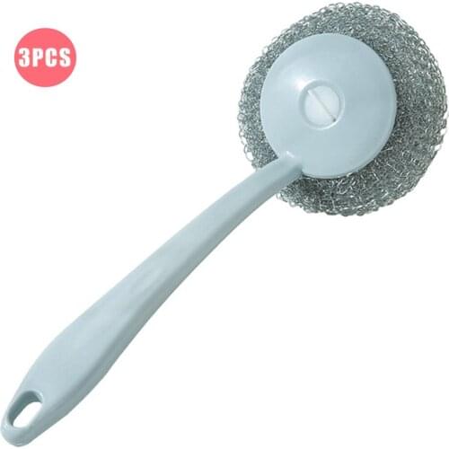 Stainless Steel Wire Ball Brush Hanging Long Handle Bowl Pot Sink Brush Oil Remover Scrubber Kitchen Cleaning Tool LXY9