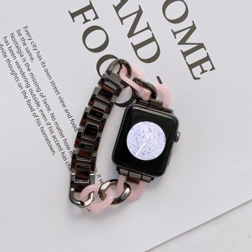 Fashion Resin Stainless Steel Bracelet for Apple Watch 6 5 4 3 2 1 SE Luxury Band for IWatch 40 44MM Watch Strap 38 42MM