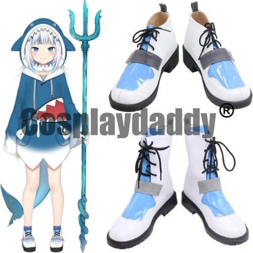 Vtuber Virtual YouTuber Hololive Gauru Gawr Gura Same-chan Game Cosplay Flat Mid Calf Lace Up Boots X002
