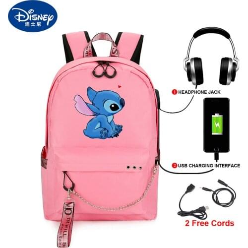 Disney Kawaii Lilo Stitch Bag Zipper USB Charging high Capacity Baby Backpack Women oxford School Bags Teenage Girls Students