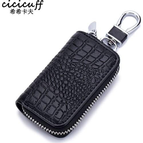 CICICUFF Fashion Leather Car Key Bag Unisex Crocodile Print Zipper Keys Housekeeper Cow Split Leather Key Organizer Case Wallet