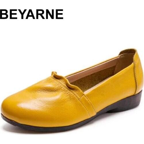 BEYARNE 2021 Genuine Leather Flat Shoes Woman Loafers Cowhide Flexible Spring Casual Shoes Women Flats Women Work Shoes