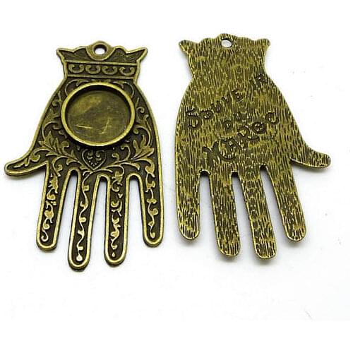 10pcs Vintage Antique Silver tone/Antique Bronze Heavy Filigree The hand of Fatima Hamsa Pendant Charm,fit 14mm Cabochon
