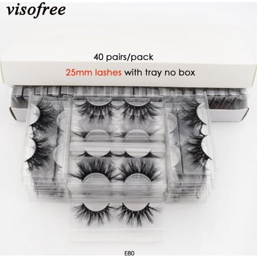 Visofree 40 pairs/pack 3D Mink Lashes With Tray No Box 25mm Lashes Full Strip Lashes Mink False Eyelashes Makeup Eye Lashes E80