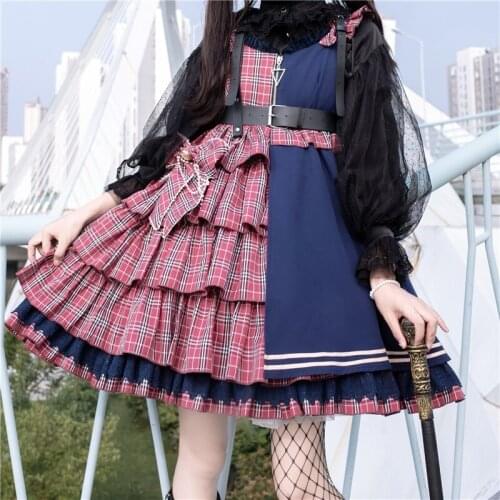 Japanese Gothic Dresses Dark Loli Punk Street Lolita Kawaii Girl Loli Jsk Cute Sweet Anime Cosplay Harajuku Lovelive Patchwork