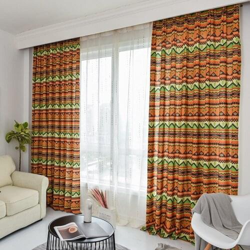 Polyester Cotton Curtains for Living Room Bedroom European Printed Geometric Curtain Tulle Window Treatment Drapes Decor Custom
