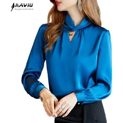 Blue Shirt Women 2021 Autumn New Loose Fashion Temperament Long Sleeve V Neck Formal Blouses Office Ladies Work Tops White