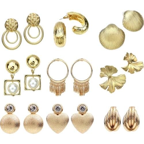 Women Geometric Metal Statement Earrings Fashion Jewelry Vintage Gold Color Alloy Za Stud Earrings For Women Wholesale Gift