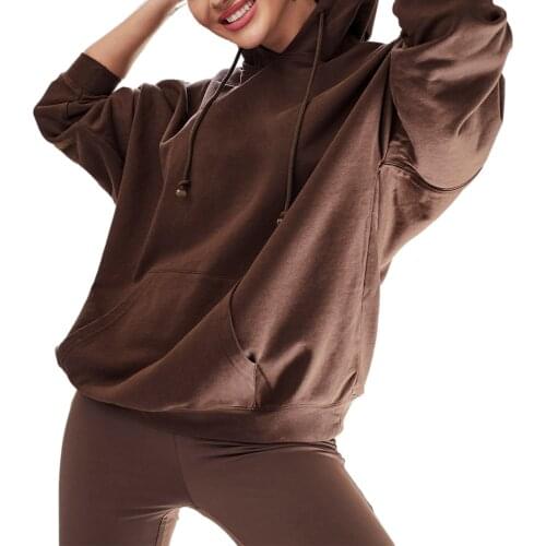 Women Casual Hooded Sweatshirts Adults Solid Color Long Sleeve Pullover Tops with Pocket Drawstring