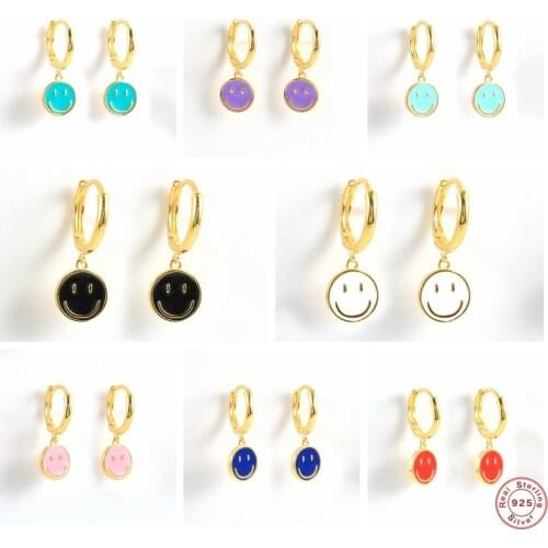 Colorful Enamel Smile Face Dangle Earrings For Women S925 Sterling Silver Cute Macaron Dripping Oil Drop Earring Fine Jewerly