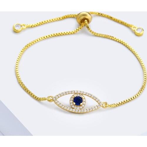 FLOLA Gold Evil Eye Bracelets For Women CZ Cubic Zirconia Blue Eye Charm Bracelet Crystal Wholesale Jewelry olho grego brtb45