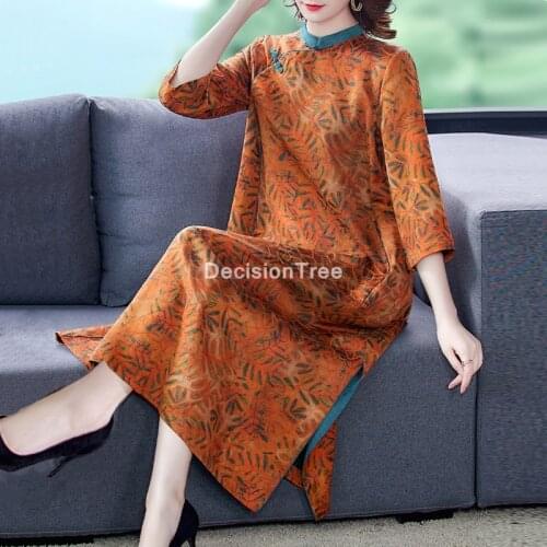 2021 chinese dress traditional woman cheongsam floral print dress women silk satin elegant qipao vintage dresses for female