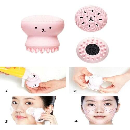 1 pc Cute Octopus Face Cleaner Hand Wash Exfoliating Pink Brush Cleaning Pad Facial Cleanser SPA Skin Tool