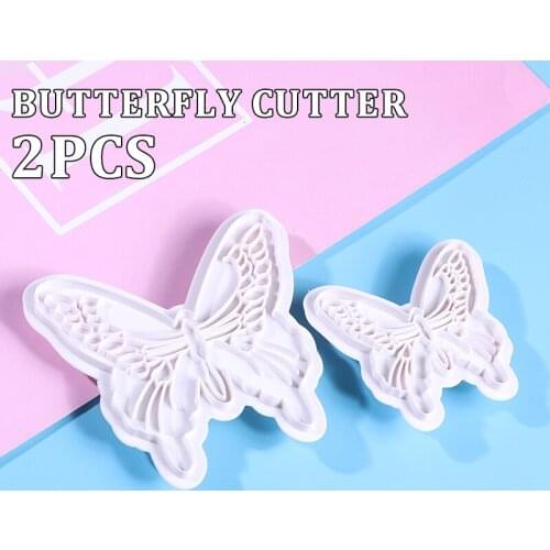 2pcs Butterfly Shaped Fondant Cake Cutter Mold Butterfly Cake Cookies Sugarcraft Mold Stamp DIY Kitchen Decoration Bakeware Tool