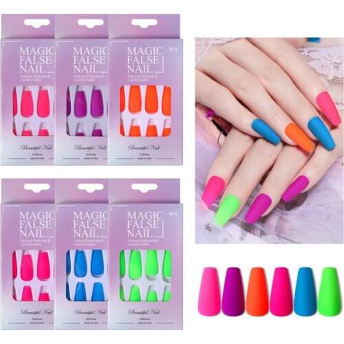 24Pcs/Box Colorful Nail Tips Full-Cover Detachable Comfortable Wearing Colored Nails Art Fake Extension Manicure Tools for Girl