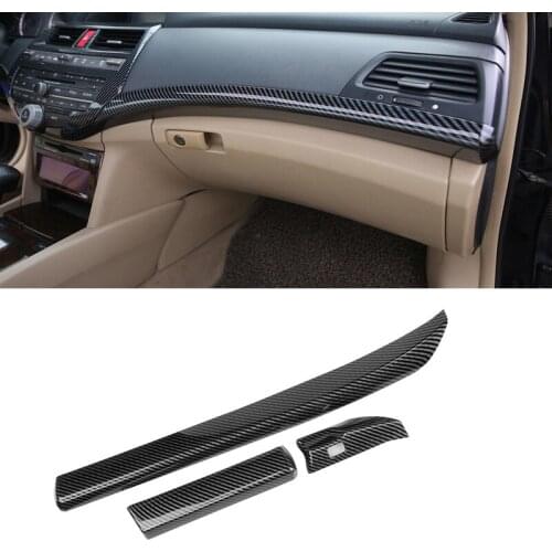 3pcs/Set Carbon Fiber Texture Black ABS Central Console Dashboard Strip Trim Fit for Honda Accord 8th 2008 2009 2010 2011 2012