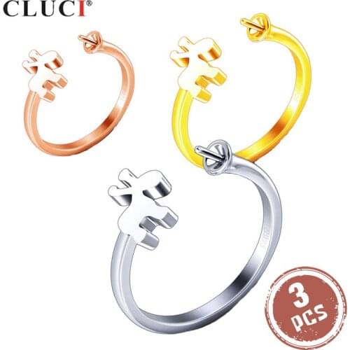 CLUCI 3pcs Silver 925 Cute Women Rings Jewelry Adjustable Pearl Ring Mounting 925 Sterling Silver Deer Shaped Rings SR2211SB