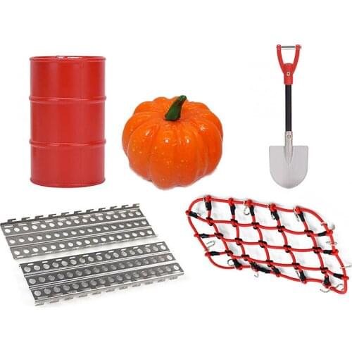 5pcs/set Luggage Mesh Shelf Shovel Oil Drum Model Decoration Accessories for SCX10 90046 1/10 Climbing Car for Traxxas TRX-4