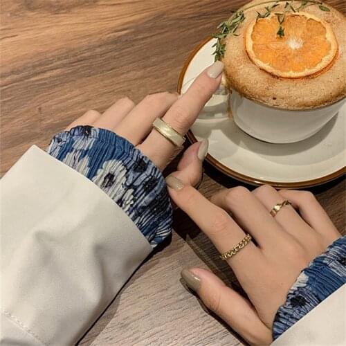 AOMU Retro Simple Gold Color Metal Beaded Rings Set Simple Irregular Opening Adjustable Hollow Finger Rings for Women Gifts