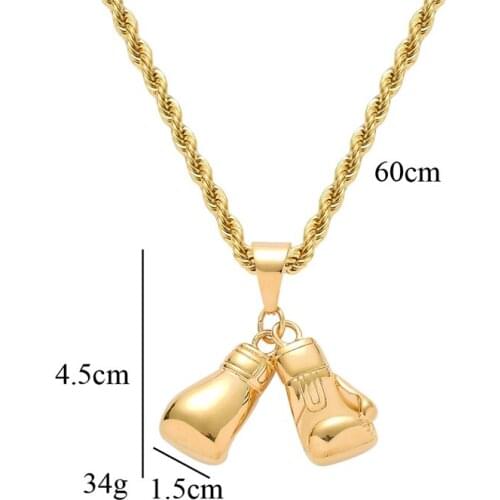 Boxing Glove Pendant Men Necklace Gold Color Stainless Steel Hip Hop Chain Fashion Sport Fitness Jewelry Wholeslae Dropship