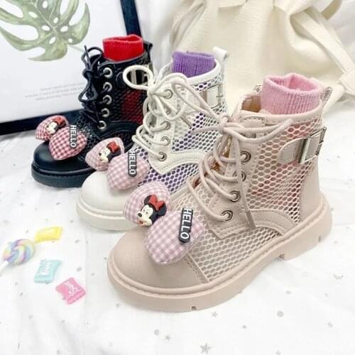 Disney cartoon Mickey Mouse girl non-slip soft-soled casual shoes student short boots mesh Martin boots high-top mesh shoes