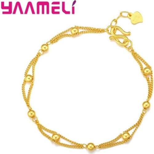 Hot Selling Trend 925 Sterling Silver Bracelets for Women Girls Small Beads Gold Colored Charm Hand Accessories Jewellery