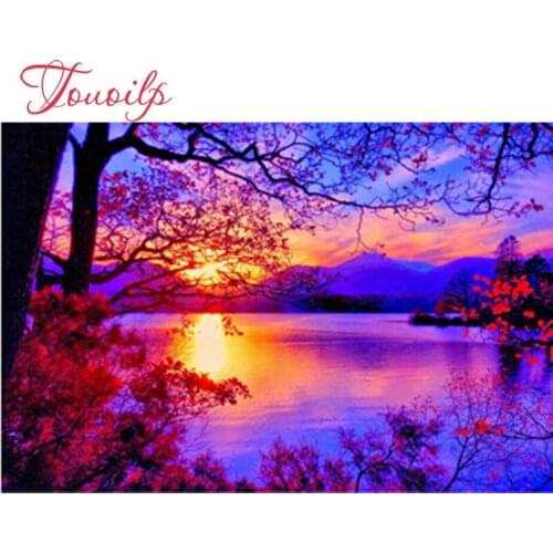 Bricolage rond diamant peinture point de croix diamant broderie coucher de soleil kits diamant mosaïque maison décorative perce