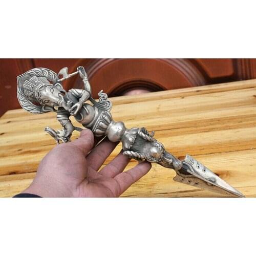 FREE SHIPPING Tibet copper silver Tibetan Buddhism Silver Ganesha Buddha Dragon Beast Statue Phurba Dagger Holder