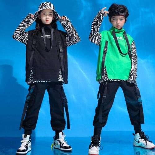 Kid Hip Hop Clothing Sleeveless Jacket Vest Sweatshirt Top Streetwear Tactical Cargo Pants for Girls Boys Dance Costume Clothes