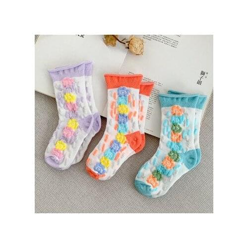 Children socks Family Look Parent-Children Jacquard Flower Mommy Baby Socks Floral Twisted Knitting Outfit Look Female Socks