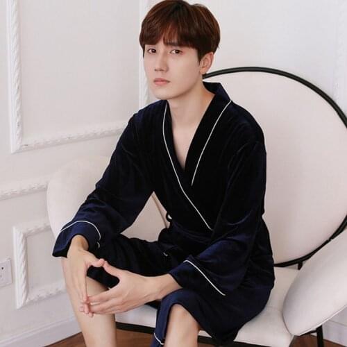 Mens nightgown new long home bathrobe long-sleeved pajamas mens nightgown bathrobe men robe de chambre homme 2019